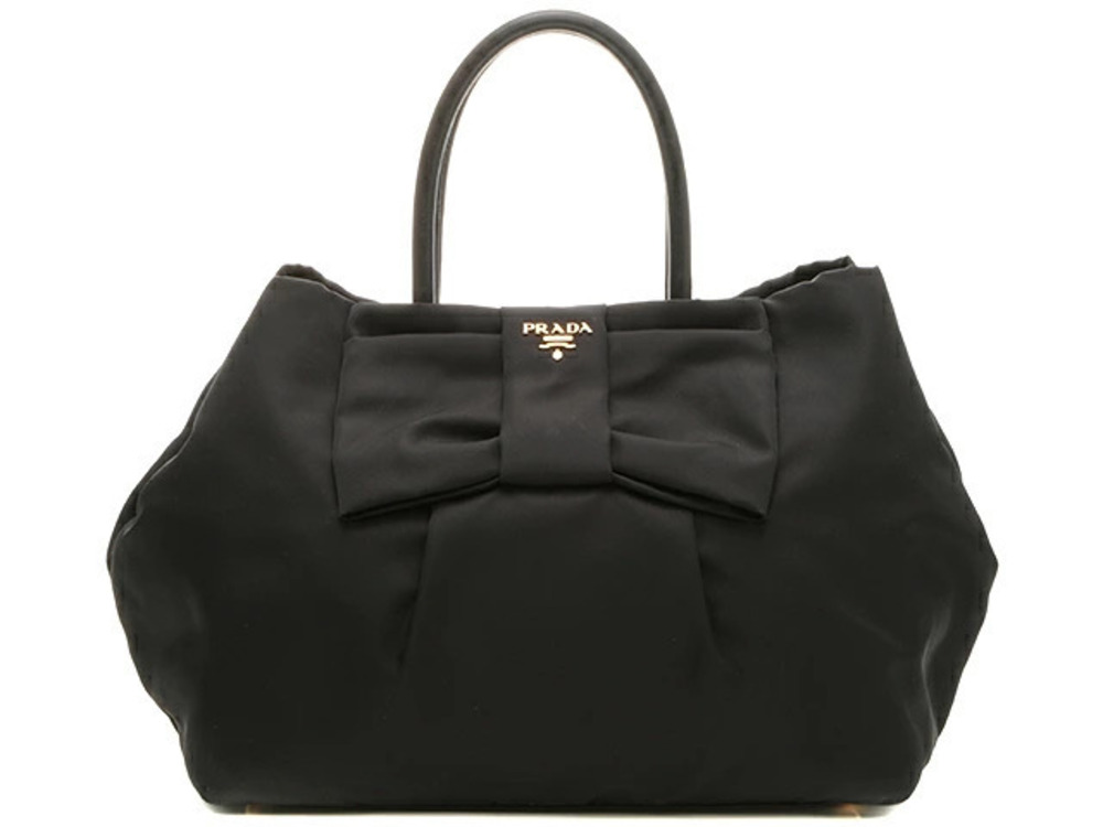 Prada ribbon tote bag leather black